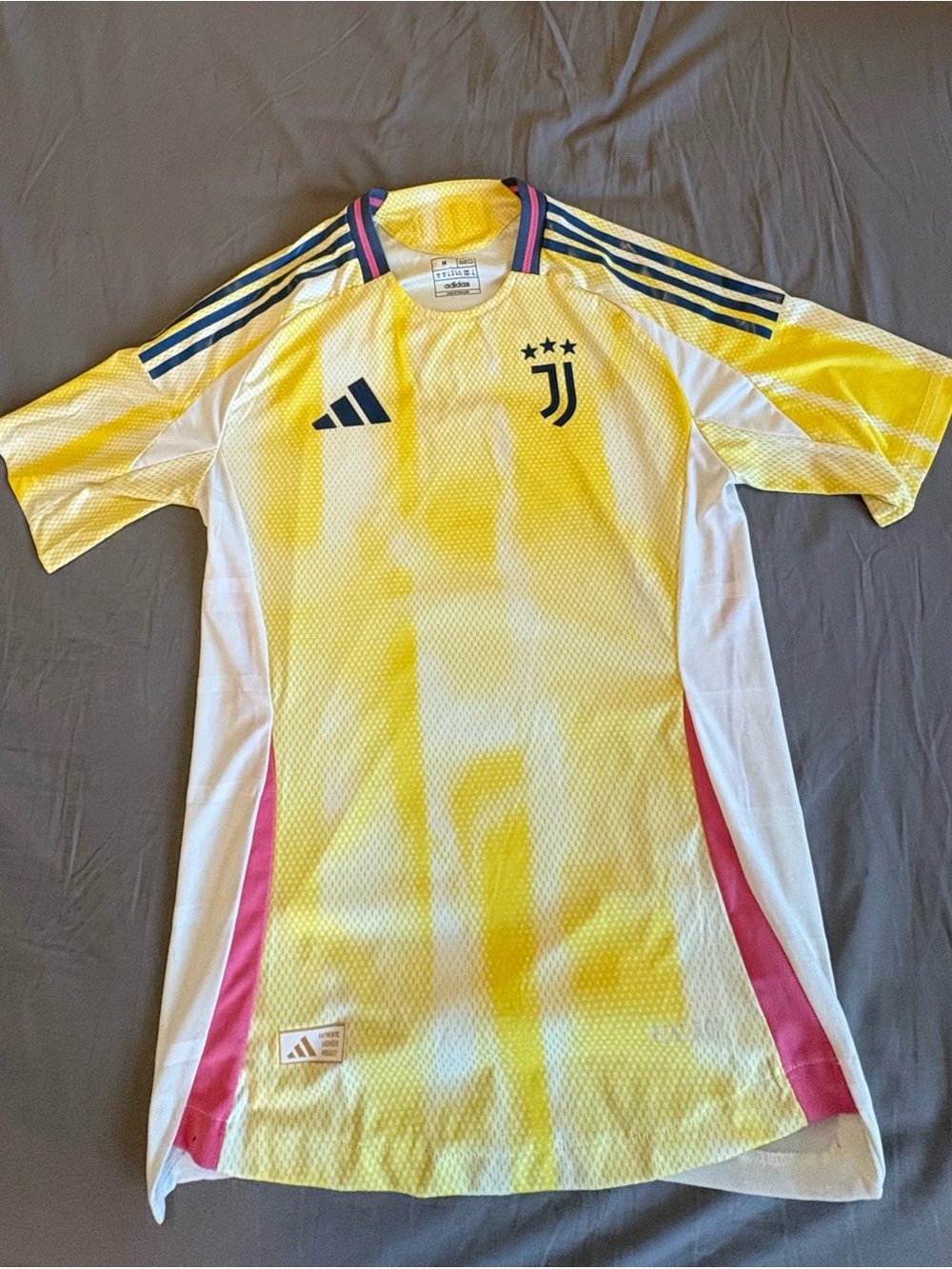 adidas Yellow Juventus Short-Sleeve Football Jersey with Pink Accents